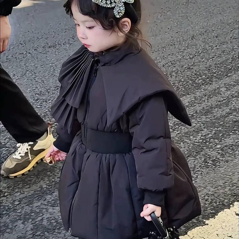 کاپشن مشکی کمر کش یقه چین ضداب داخل لاینردار عروسکی کد 21099