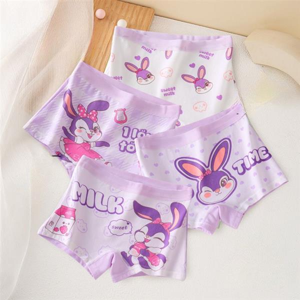 پک چهار عددی شورت پادار طرح Rabbit and Milk رنگ سفید و یاسی کد 21103