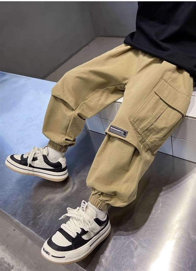 شلوار کتان پایین گت طرح BOBTHING رنگ کرم کد 21119