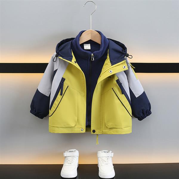 ست دو تیکه بارونی کلاهدار ضداب دو زیپ فشن با سویشرت پشمی رنگبندی طوسی و فسفری و سورمه ای کد 21139