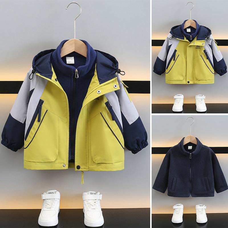 ست دو تیکه بارونی کلاهدار ضداب دو زیپ فشن با سویشرت پشمی رنگبندی طوسی و فسفری و سورمه ای کد 21139