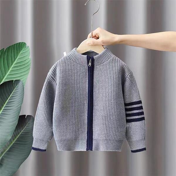 ژاکت بافت SPORT رنگ طوسی استین خط سورمه ای کد 21141