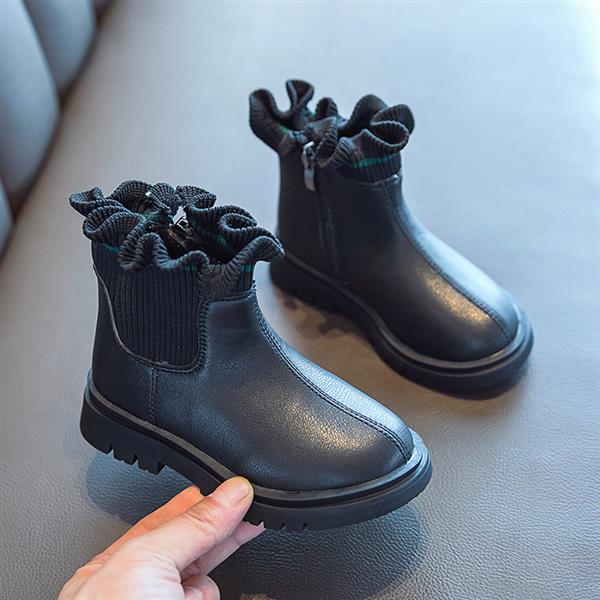 بوت چرم ضداب لبه کش چین چین رنگ مشکی کد 21158