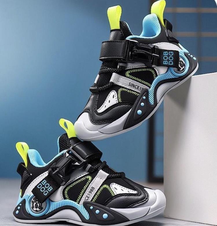 کتونی BOBDOG طرح SINCE با بند سگگ دار رنگ مشکی و ابی کد 21159