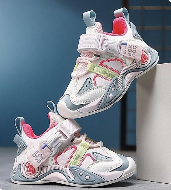 کتونی BOBDOG طرح SINCE با بند سگگ دار رنگ شیری و صورتی کد 21160