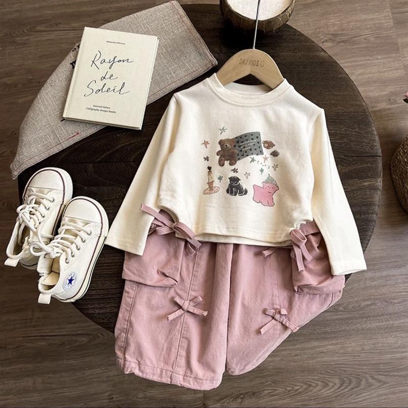 ست بلوز نخ پنبه شیری و شلوار کتان پاپیون برجسته صورتی کد 21165