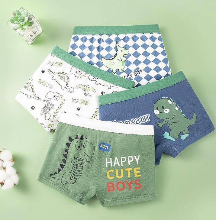 پک چهار عددی شورت پادار دایناسور توپول رنگبندی یشمی و سفید ابی  کد 21189