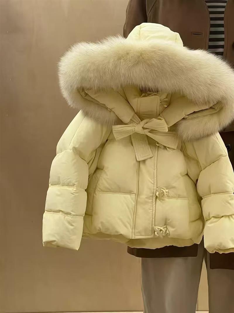 کاپشن پفی داخل پشم شیشه کلاه خزدار رنگ لیمویی کد 21210