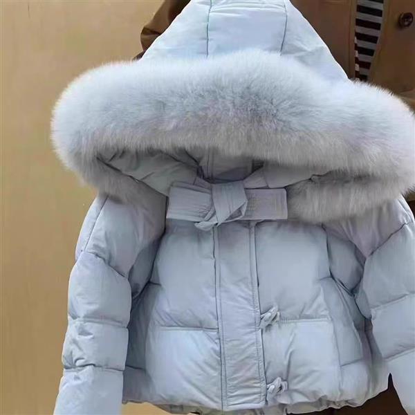 کاپشن پفی داخل پشم شیشه کلاه خزدار رنگ ابی کد 21211