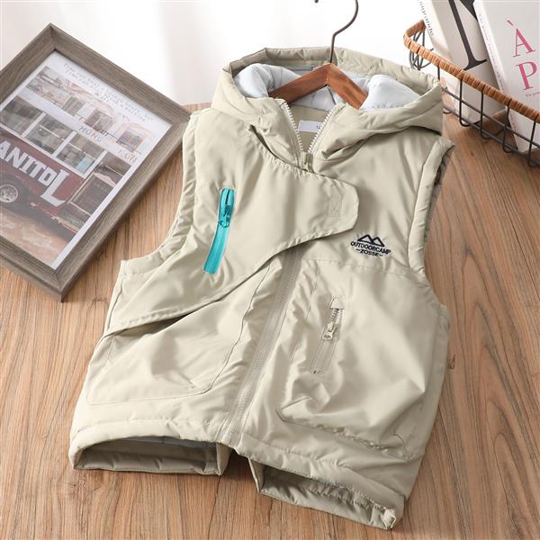 پافر کلاهدار ضداب زیپ اریب چسبی طرح OUTDOORCAMP ZOSSE رنگ کرم کد 21251