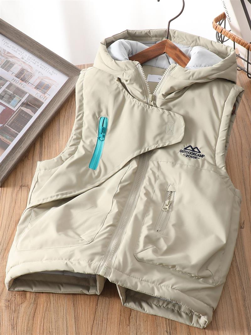 پافر کلاهدار ضداب زیپ اریب چسبی طرح OUTDOORCAMP ZOSSE رنگ کرم کد 21251