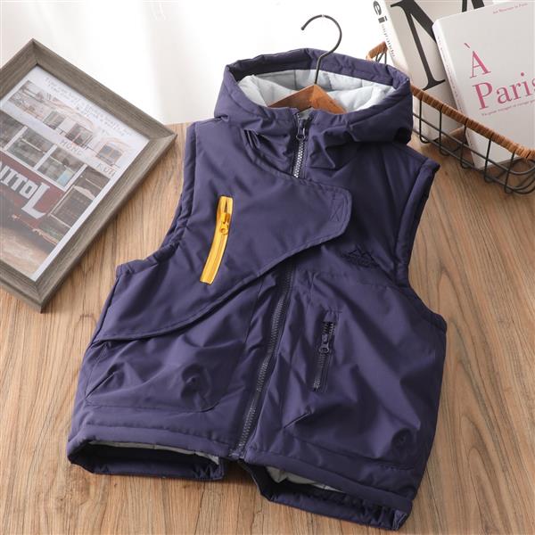 پافر کلاهدار ضداب زیپ اریب چسبی طرح OUTDOORCAMP ZOSSE رنگ سورمه ای کد 21267