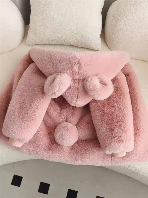 پالتو خز خرسی گوش برجسته رنگ صورتی کد 21269