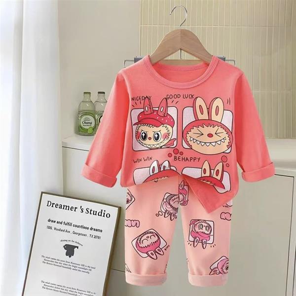 ست نخی بلوز گلبهی و شلوار صورتی طرح لبوبو سایز کوچک کد 21286