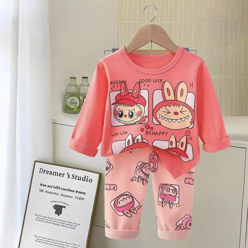 ست نخی بلوز گلبهی و شلوار صورتی طرح لبوبو سایز متوسط کد 21287