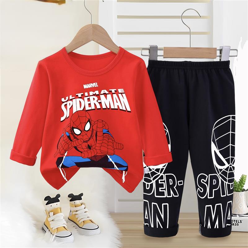 ست نخی بلوز قرمز و شلوار سورمه ای طرح اسپایدرمن و تار عنکبوت  سایز بزرگ  کد 21297