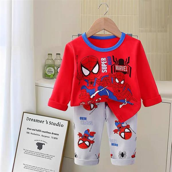 ست نخی بلوز قرمز و شلوار طوسی طرح اسپایدرمن چشم قلمبه  سایز کوچک کد 21298