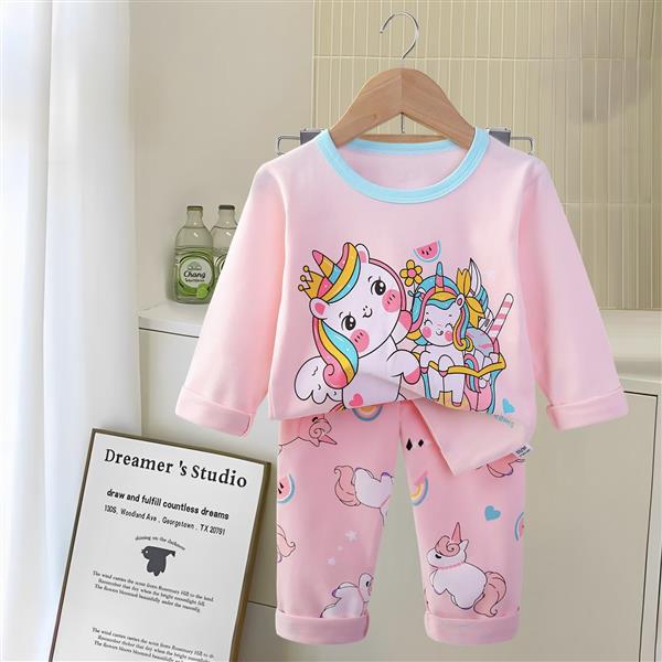 ست نخی بلوز  و شلوار صورتی طرح یونیکورن های توپولو  سایز بزرگ کد 21306