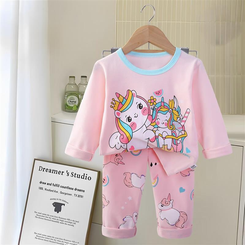 ست نخی بلوز  و شلوار صورتی طرح یونیکورن های توپولو  سایز بزرگ کد 21306