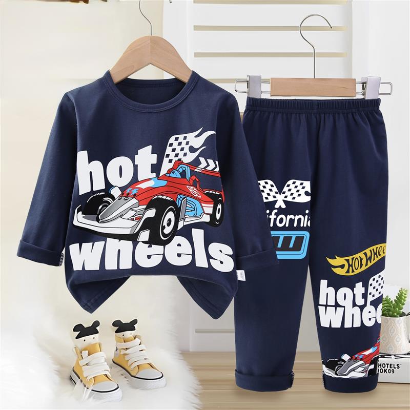 ست نخی بلوز و شلوار سورمه ای طرح ماشین مسابقه سایز متوسط کد 21323