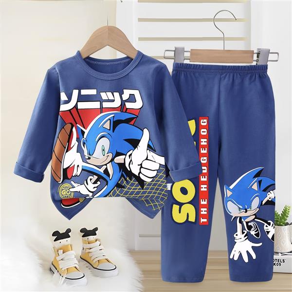 ست نخی بلوز و شلوار سورمه ای طرح سونیک  سایز کوچک کد 21334