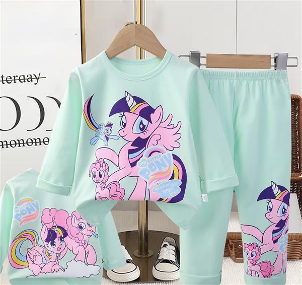 ست نخی بلوز و شلوار سبزابی طرح پونی سایز کوچک کد 21337