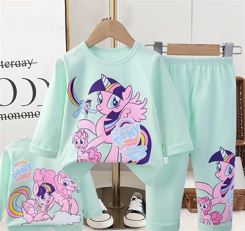 ست نخی بلوز و شلوار سبزابی طرح پونی سایز کوچک کد 21337