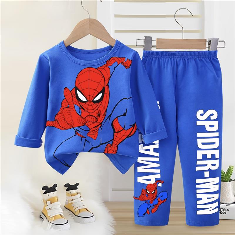 ست نخی بلوز و شلوار ابی طرح اسپایدرمن سایز کوچک کد 21346