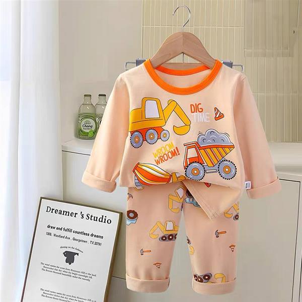 ست نخی بلوز و شلوار کرم طرح جرثقیل و کامیون  سایز کوچک کد 21355