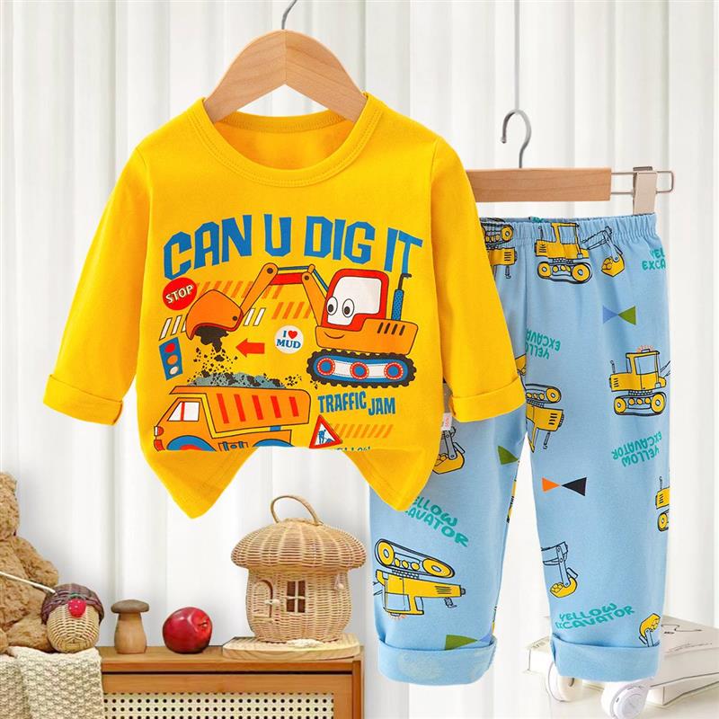 ست نخی بلوز زرد و شلوار ابی طرح جرثقیل سایز کوچک کد 21358