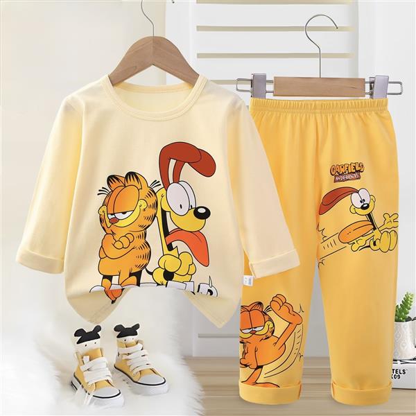 ست نخی بلوز لیمویی و شلوار زرد طرح گارفیلد سایز متوسط کد 21362