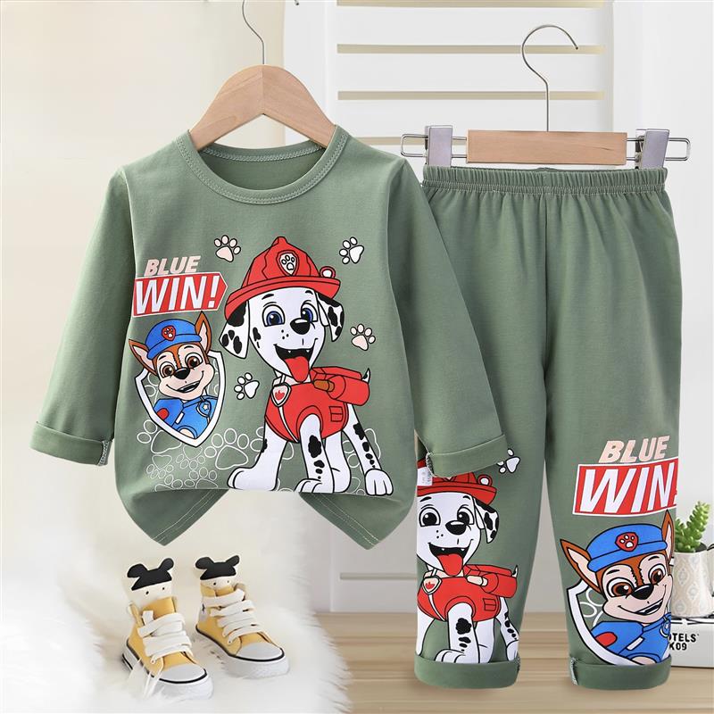 ست نخی بلوز  و شلوار سبز طرح سگ های نگهبان سایز بزرگ کد 21366