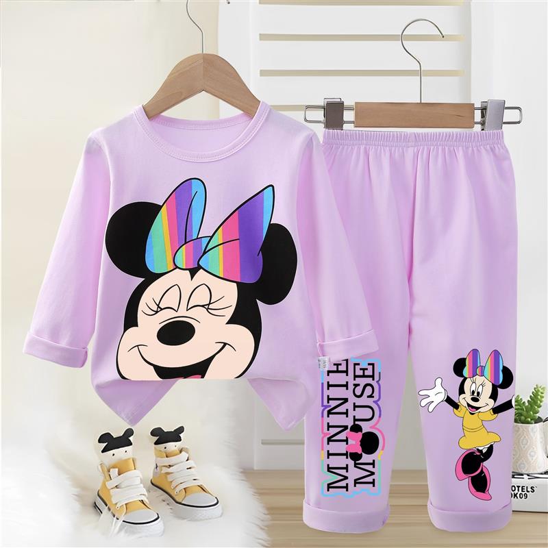 ست نخی بلوز  و شلوار صورتی کمرنگ طرح مینی موس  سایز کوچک کد 21367