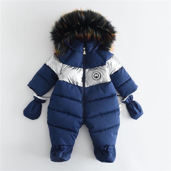 کاپشن سرهمی پاپوش دار با دستکش داخل لاینردار طرح فضایی رنگ ابی و نقره ای کد 21387