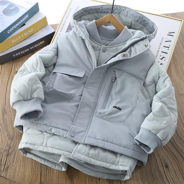 ست کاپشن و پافر کلاهدار طرح Disover Mei رنگ ابی کمرنگ کد 21437