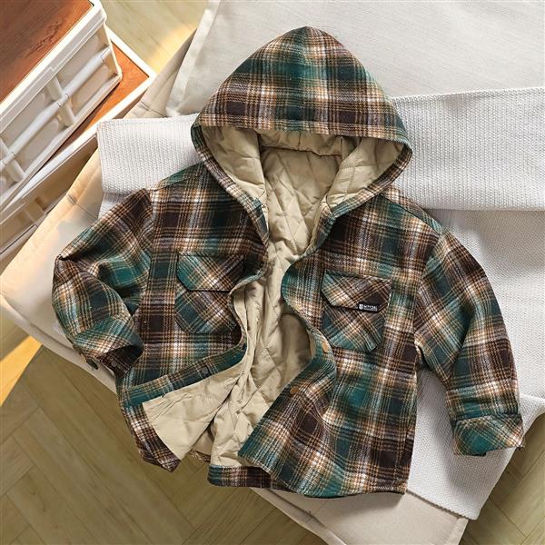 کت چهارخونه ضخیم کلاهدار داخل استر رنگ سبز و قهوه ای کد 21450