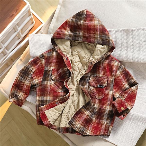 کت چهارخونه ضخیم کلاهدار داخل استر رنگ زرشکی و قهوه ای کد 21451