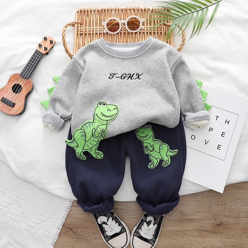 ست دورس طوسی و شلوار اسلش سورمه ای داخل کرکی دایناسور برجسته کد 21455