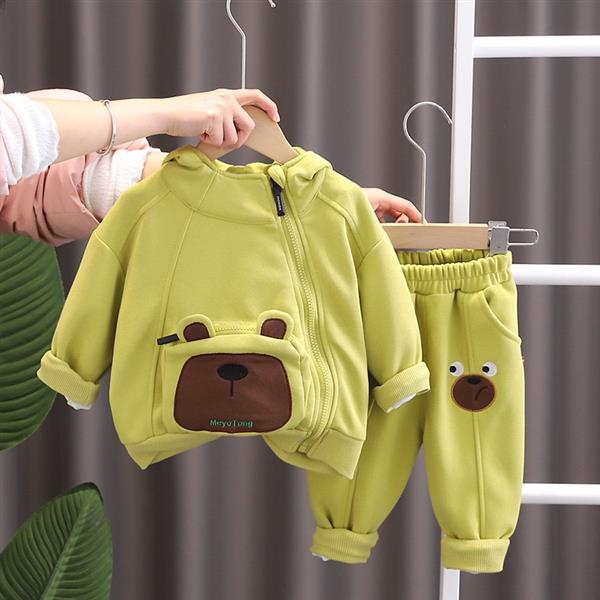 ست هودی و شلوار جلو جیب برجسته طرح هاپو رنگ سبز کد 21461