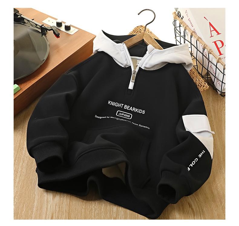 هودی پنبه ای ضخیم داخل کرکی طرح KNIGHT BEARKS رنگ مشکی با کلاه طوسی کد 21478