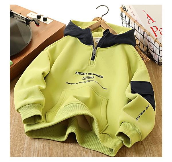 هودی پنبه ای ضخیم داخل کرکی طرح KNIGHT BEARKS رنگ فسفری با کلاه سورمه ای کد 21479