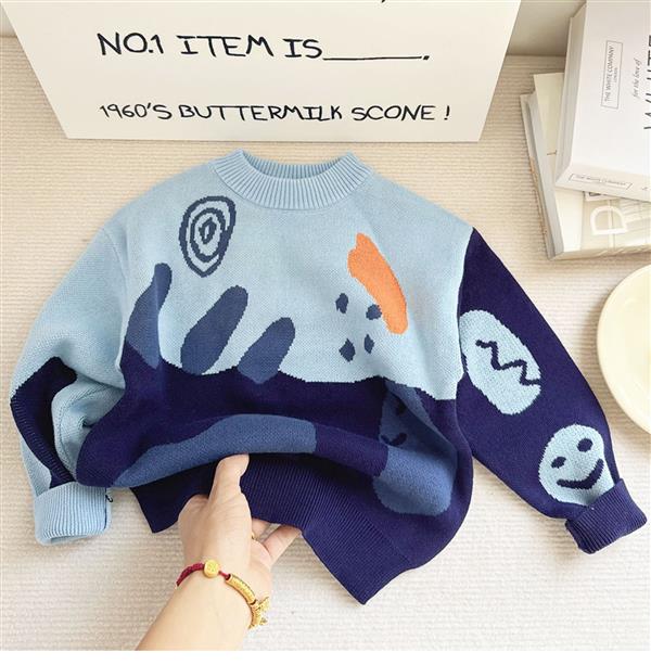 بافت طرح Deformed emoticons رنگ ابی و سورمه ای کد 21480