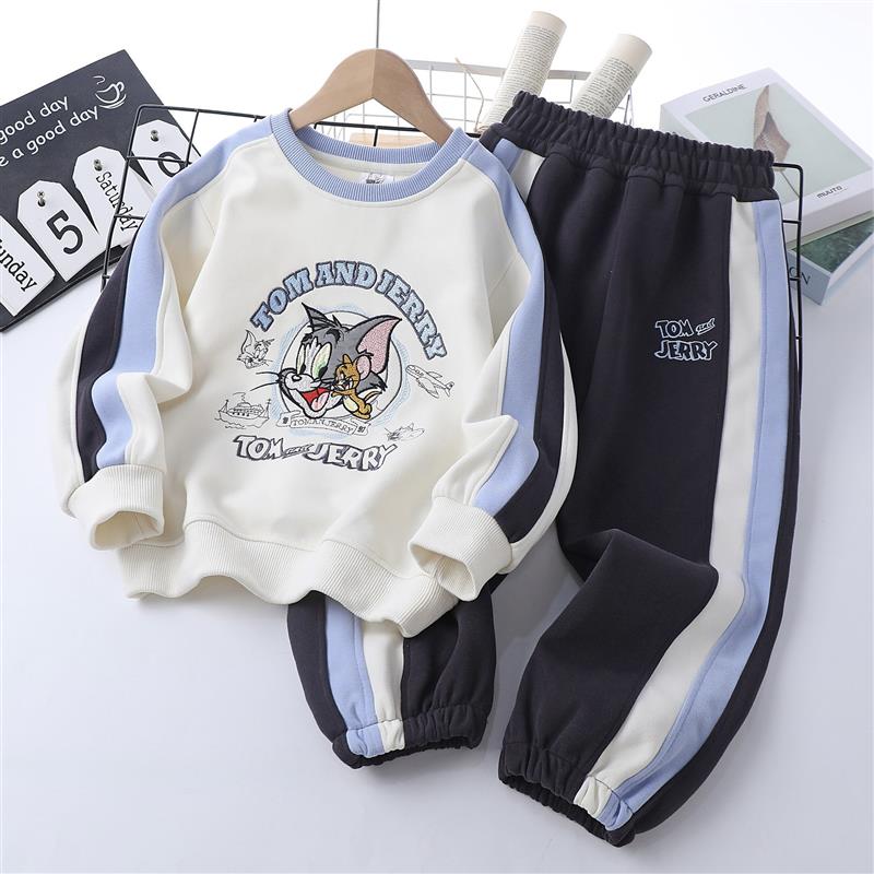 ست دورس شیری و شلوار طوسی تیره ضخیم طرح Tom and Jerry کد 21484