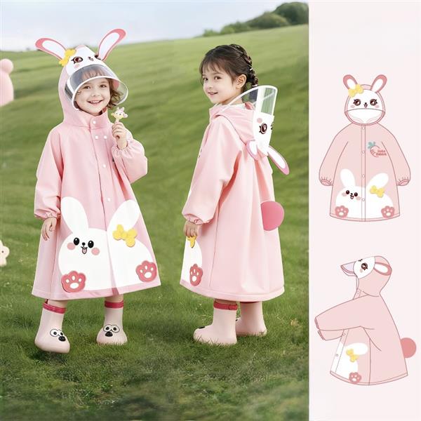 ست ساک و  بارونی بلند کلاه نقابدار  خرگوش رنگ صورتی کد 21487