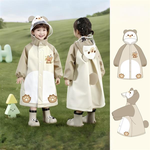 ست ساک و  بارونی بلند کلاه نقابدار  خرسی رنگ کرم کد 21495