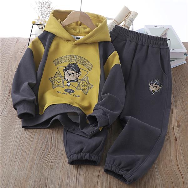 ست هودی فسفری و شلوار اسلش طوسی تیره طرح خرس ملوان و ستاره کد 21503