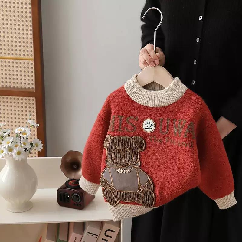 بافت داخل پشمی ضخیم طرح big bear رنگ زرشکی کد 21512