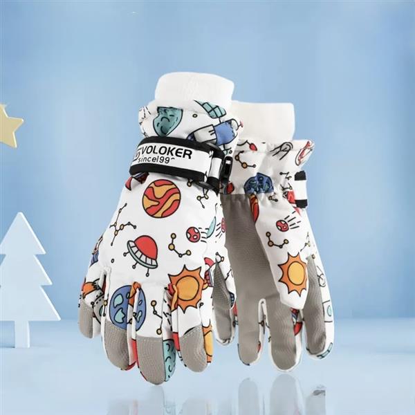 دستکش ضداب داخل خز طرح Planets and rockets رنگ سفید کد 21519