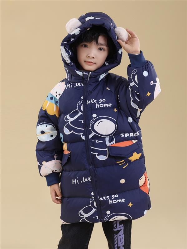 کاپشن کلاهدار ضداب داخل پشم شیشه طرح موشک و سفینه  رنگ سورمه ای کد 21532