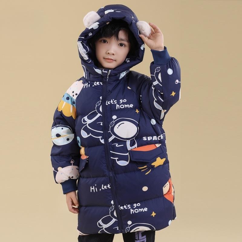 کاپشن کلاهدار ضداب داخل پشم شیشه طرح موشک و سفینه  رنگ سورمه ای کد 21532